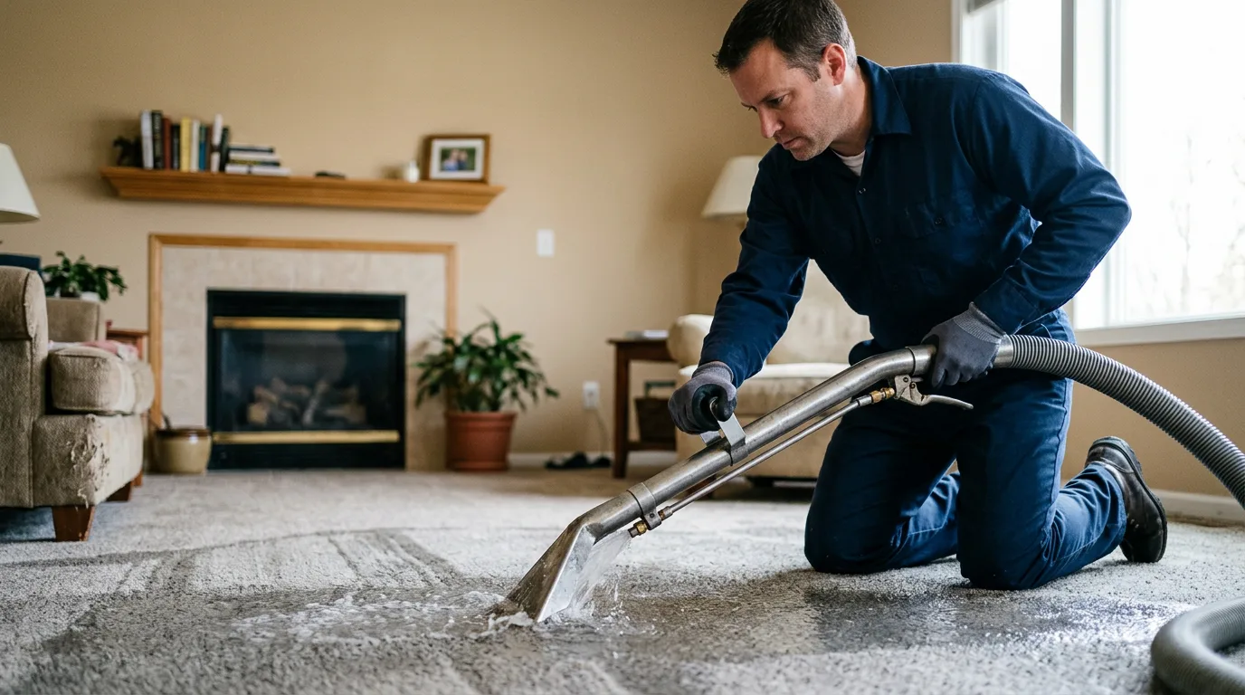 Water damage restoration technician working near Manchester, ME